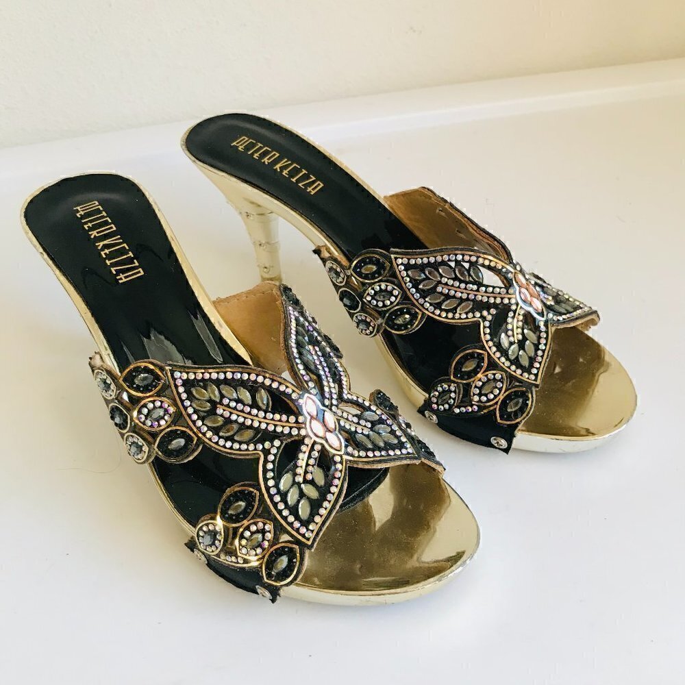 Peter Keiza Butterfly Bling Sandals Slides Mules Size US 6.5 EU 37